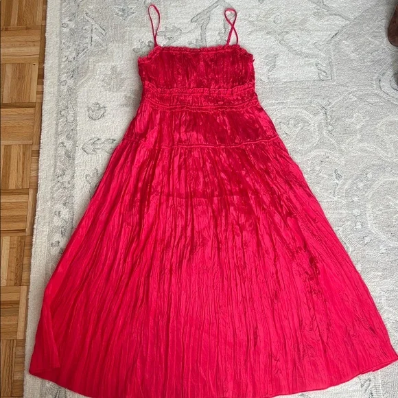 J. Crew Crinkled ruffle-trim dress Strawberry Pink Size L - Picture 5 of 9